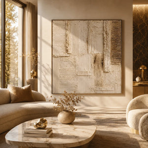 Woven Blocks Textured Wall Art displayed above a sofa in a neutral interior | Oildeco