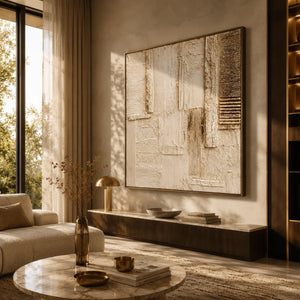 Woven Blocks Textured Wall Art styled in a modern living room | Oildeco