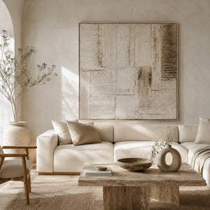 Woven Blocks Textured Wall Art shown in a quiet home office | Oildeco