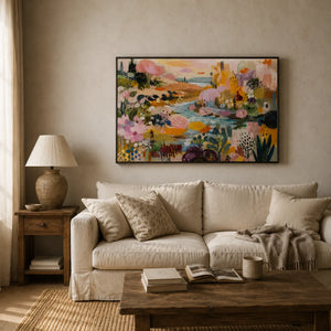 Blush Garden Stream Wall Art styled interior scene 1 | Oildeco