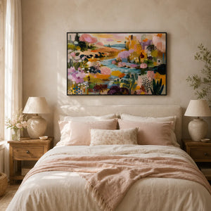 Blush Garden Stream Wall Art styled interior scene 3 | Oildeco