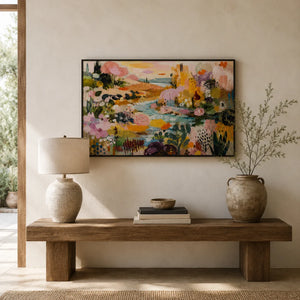 Blush Garden Stream Wall Art styled interior scene 4 | Oildeco