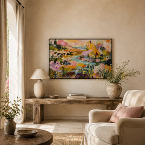 Blush Garden Stream Wall Art styled interior scene 5 | Oildeco