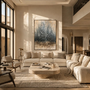 Blue Mist Abstract Wall Art styled in a contemporary entryway | Oildeco