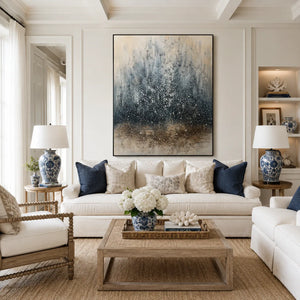 Blue Mist Abstract Wall Art shown in a quiet home office | Oildeco