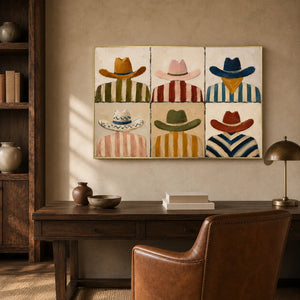 Western Hat Grid Wall Art styled interior scene 3 | OILDECO