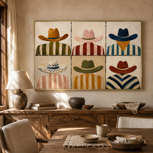 Western Hat Grid Wall Art styled interior scene 5 | OILDECO
