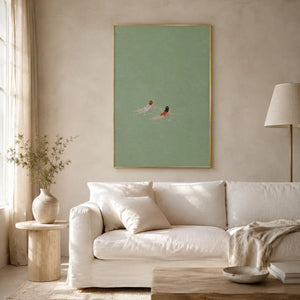 Sea Green Swimmers Wall Art styled interior scene 1 | OILDECO