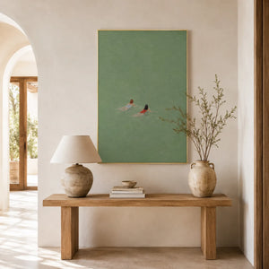 Sea Green Swimmers Wall Art styled interior scene 3 | OILDECO