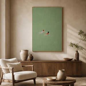Sea Green Swimmers Wall Art styled interior scene 5 | OILDECO