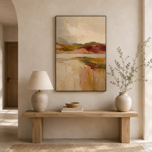 Blush Valley Landscape Wall Art styled interior scene 3 | OILDECO