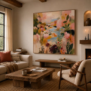 Garden Parade Floral Wall Art styled interior scene 1 | OILDECO