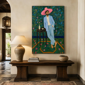 Pink Hat Gentleman Wall Art styled interior scene 2 | OILDECO