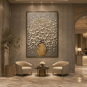 White Blossom Floral Wall Art shown in a quiet home office | Oildeco