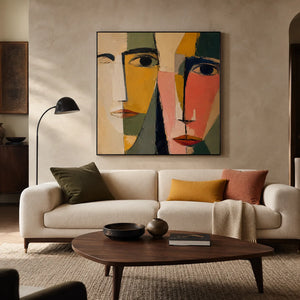 Colorblock Faces Abstract Wall Art styled interior scene 1 | OILDECO