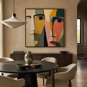Colorblock Faces Abstract Wall Art styled interior scene 2 | OILDECO