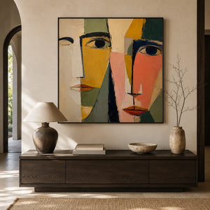 Colorblock Faces Abstract Wall Art styled interior scene 3 | OILDECO