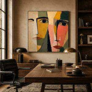Colorblock Faces Abstract Wall Art styled interior scene 4 | OILDECO