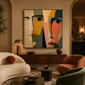 Colorblock Faces Abstract Wall Art styled interior scene 5 | OILDECO