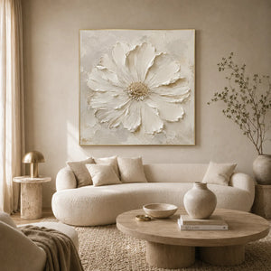 Ivory Daisy Relief Wall Art styled interior scene 1 | OILDECO