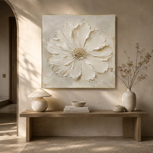 Ivory Daisy Relief Wall Art styled interior scene 4 | OILDECO