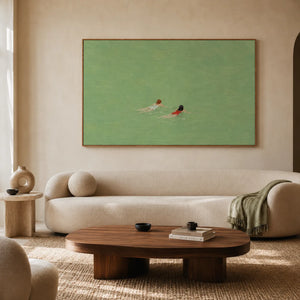Emerald Swimmers Figure Wall Art styled interior scene 1 | OILDECO