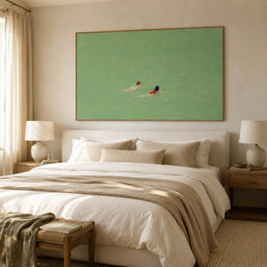 Emerald Swimmers Figure Wall Art styled interior scene 2 | OILDECO