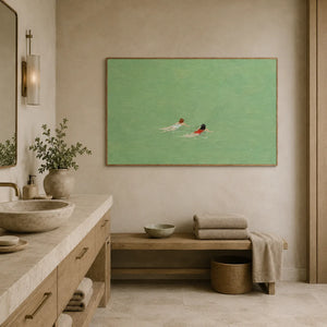 Emerald Swimmers Figure Wall Art styled interior scene 3 | OILDECO