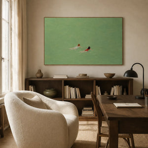 Emerald Swimmers Figure Wall Art styled interior scene 5 | OILDECO