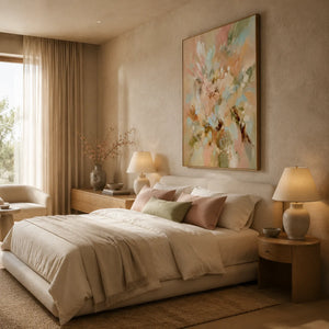 Pastel Bloom Floral Wall Art styled interior scene 5 | OILDECO