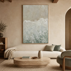 Seafoam Break Textured Wall Art styled interior scene 1 | OILDECO