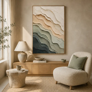 Sage Strata Textured Wall Art styled interior scene 2 | OILDECO