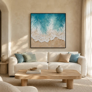 Seafoam Lace Textured Wall Art styled interior scene 1 | OILDECO