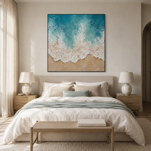 Seafoam Lace Textured Wall Art styled interior scene 2 | OILDECO