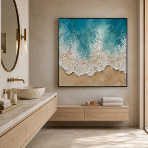 Seafoam Lace Textured Wall Art styled interior scene 4 | OILDECO
