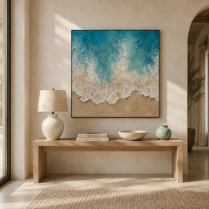 Seafoam Lace Textured Wall Art styled interior scene 5 | OILDECO