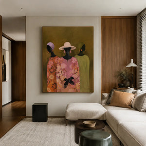 Floral Hat Trio Figure Wall Art styled interior scene 1 | OILDECO