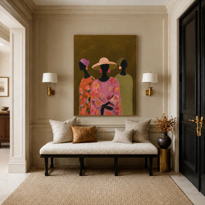 Floral Hat Trio Figure Wall Art styled interior scene 2 | OILDECO