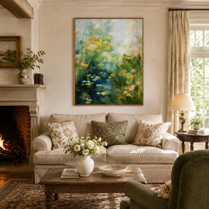Wildflower Pond Floral Wall Art styled interior scene 2 | OILDECO
