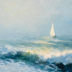 Blue Sail Seascape Wall Art artwork view | OILDECO