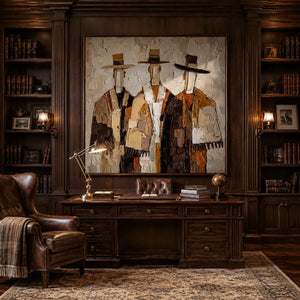 Western Duo Figure Wall Art shown in a quiet home office | Oildeco