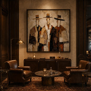 Western Duo Figure Wall Art styled in a contemporary entryway | Oildeco