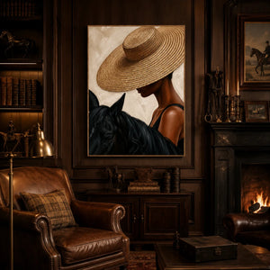 Straw Hat Horsewoman Wall Art styled interior scene 5 | OILDECO