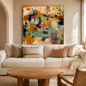 Botanical Patchwork Abstract Wall Art styled interior scene 1 | OILDECO