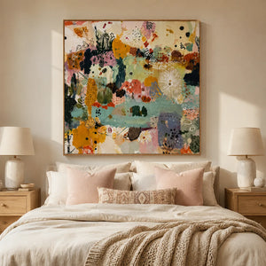 Botanical Patchwork Abstract Wall Art styled interior scene 2 | OILDECO