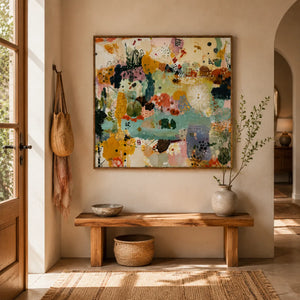 Botanical Patchwork Abstract Wall Art styled interior scene 4 | OILDECO
