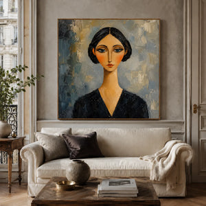 Blue Gaze Portrait Wall Art styled interior scene 1 | OILDECO