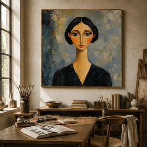 Blue Gaze Portrait Wall Art styled interior scene 3 | OILDECO
