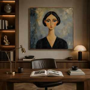 Blue Gaze Portrait Wall Art styled interior scene 5 | OILDECO