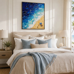 Beach Wave Ocean Wall Art displayed above a sofa in a neutral interior | Oildeco